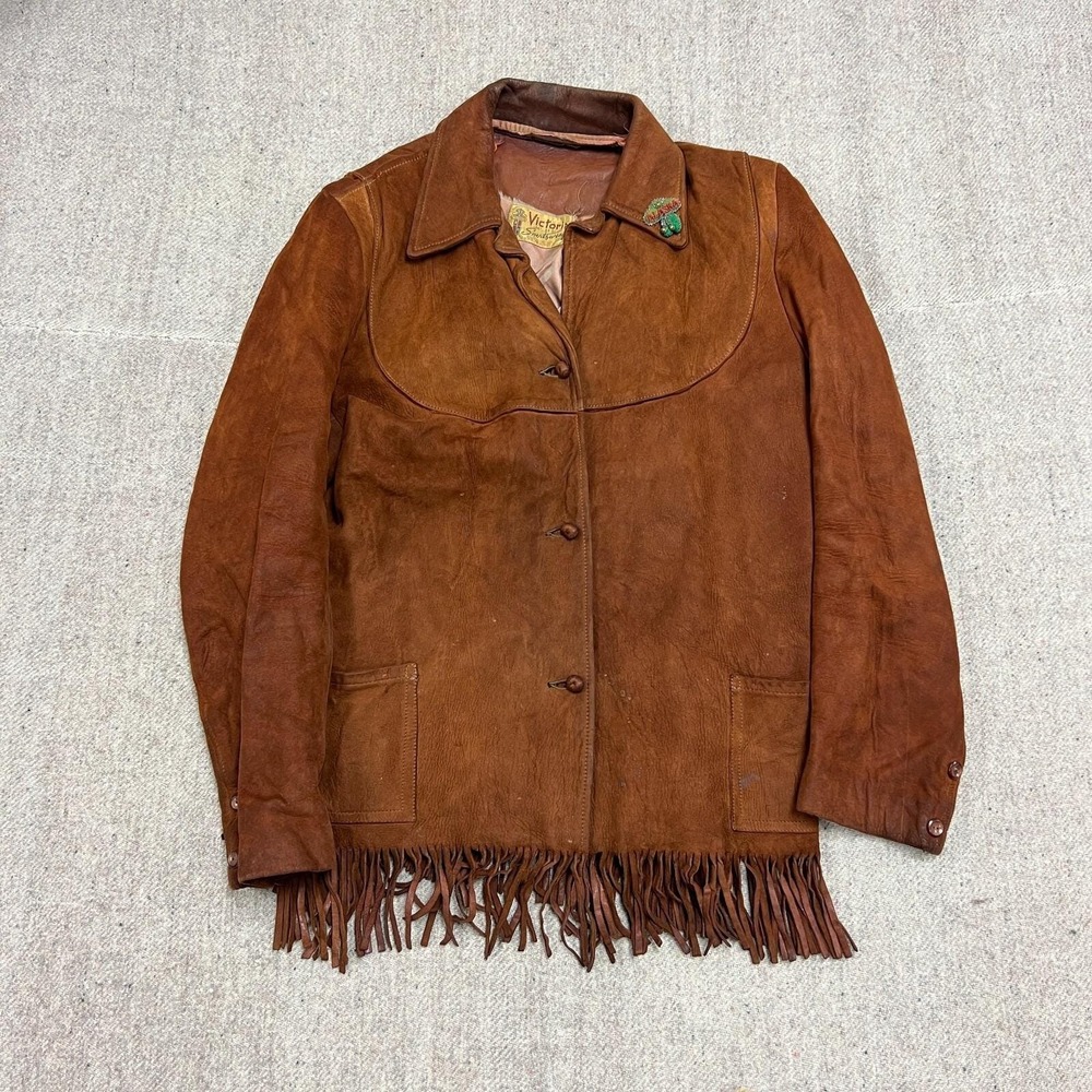 Vintage Victoria Sportswear‎ Leather Jacket Women's Medium 1940s Fringe Western